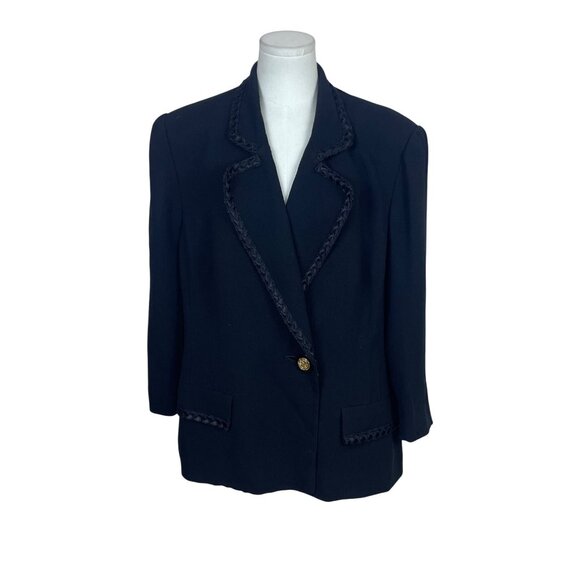 Bicci Navy Womens Blazer Gold Button Braided Trim Pre-Owned Size M - Picture 1 of 8